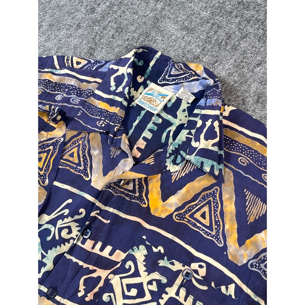TravelSmith Mens L Rayon Shirt Short Sleeve Button‎ Up Abstract Print